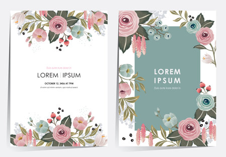 Vector illustration of a floral frame set in spring for Wedding, anniversary, birthday and party. Design for banner, poster, card, invitation and scrapbookのイラスト素材