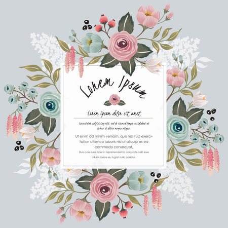 Vector illustration of a floral frame in spring for Wedding, anniversary, birthday and party. Design for banner, poster, card, invitation and scrapbookのイラスト素材