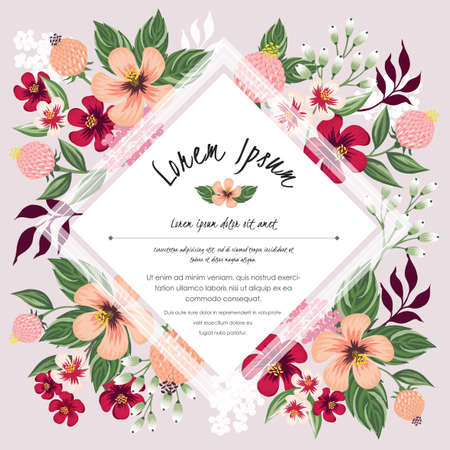 Vector illustration of a floral frame in spring for Wedding, anniversary, birthday and party. Design for banner, poster, card, invitation and scrapbookのイラスト素材