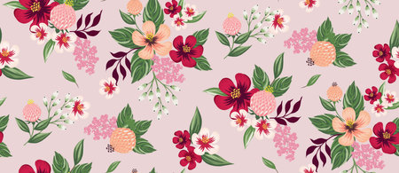 Vector illustration of a seamless floral pattern in spring for Wedding, anniversary, birthday and party. Design for banner, poster, card, invitation and scrapbookのイラスト素材