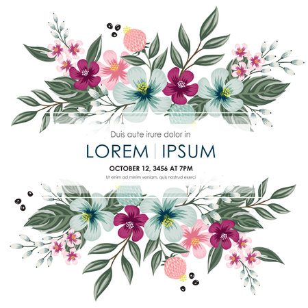 Vector illustration of a floral frame in spring for Wedding, anniversary, birthday and party. Design for banner, poster, card, invitation and scrapbookのイラスト素材
