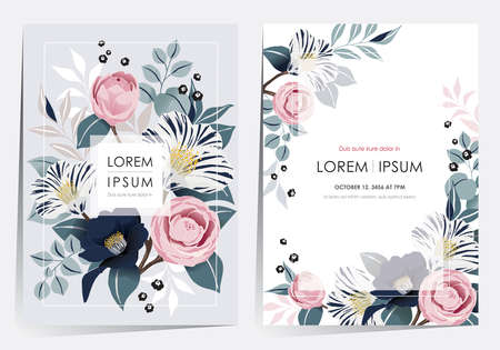 Vector illustration of a beatiful floral frame set in spring for Wedding, anniversary, birthday and party. Design for banner, poster, card, invitation and scrapbookのイラスト素材