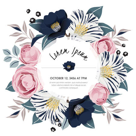 Vector illustration of a beatiful floral frame in spring for Wedding, anniversary, birthday and party. Design for banner, poster, card, invitation and scrapbookのイラスト素材