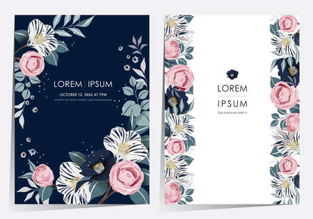 Vector illustration of a beatiful floral frame set in spring for Wedding, anniversary, birthday and party. Design for banner, poster, card, invitation and scrapbookのイラスト素材