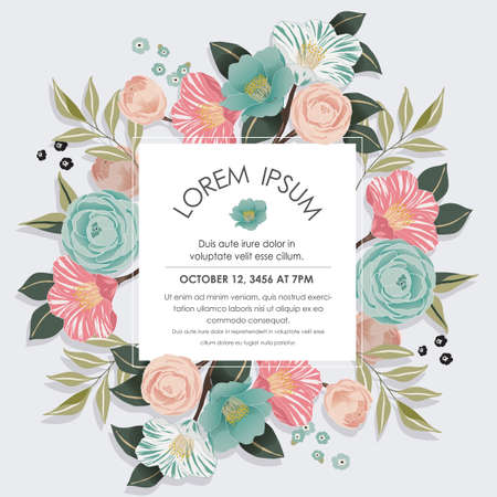 Vector illustration of a beatiful floral frame in spring for Wedding, anniversary, birthday and party. Design for banner, poster, card, invitation and scrapbookのイラスト素材