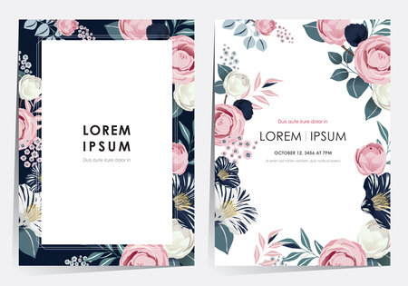 Vector illustration of a beatiful floral frame set in spring for Wedding, anniversary, birthday and party. Design for banner, poster, card, invitation and scrapbookのイラスト素材