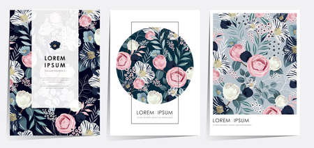 Vector illustration of a beatiful floral frame set in spring for Wedding, anniversary, birthday and party. Design for banner, poster, card, invitation and scrapbookのイラスト素材