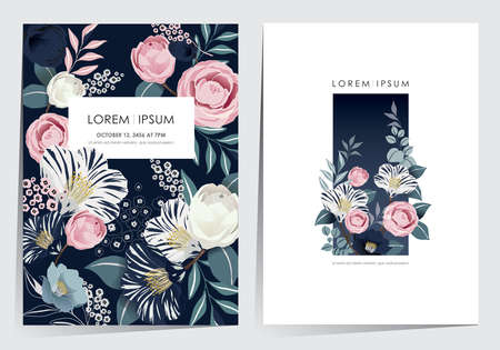 Vector illustration of a beatiful floral frame set in spring for Wedding, anniversary, birthday and party. Design for banner, poster, card, invitation and scrapbookのイラスト素材