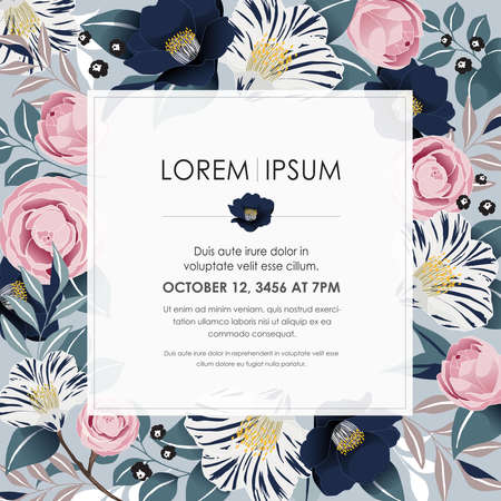 Vector illustration of a beatiful floral frame in spring for Wedding, anniversary, birthday and party. Design for banner, poster, card, invitation and scrapbookのイラスト素材