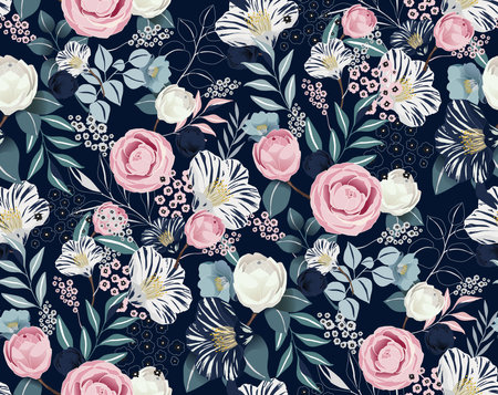 Vector illustration of a seamless floral pattern in spring for Wedding, anniversary, birthday and party. Design for banner, poster, card, invitation and scrapbookのイラスト素材