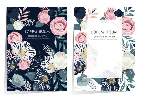 Vector illustration of a beatiful floral frame set in spring for Wedding, anniversary, birthday and party. Design for banner, poster, card, invitation and scrapbookのイラスト素材