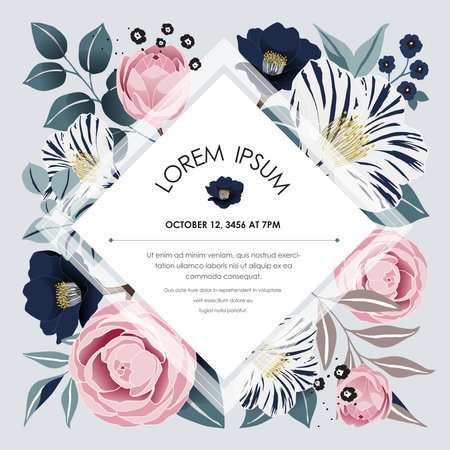 Vector illustration of a beatiful floral frame in spring for Wedding, anniversary, birthday and party. Design for banner, poster, card, invitation and scrapbookのイラスト素材