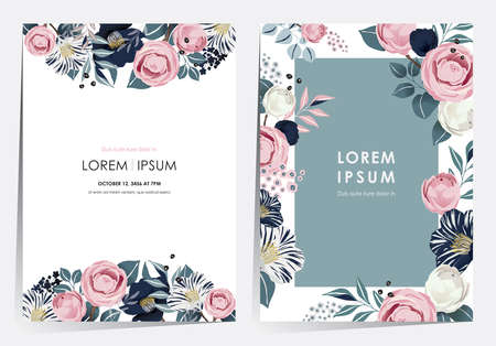 Vector illustration of a beatiful floral frame set in spring for Wedding, anniversary, birthday and party. Design for banner, poster, card, invitation and scrapbookのイラスト素材