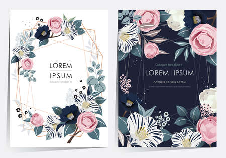 Vector illustration of a beatiful floral frame set in spring for Wedding, anniversary, birthday and party. Design for banner, poster, card, invitation and scrapbookのイラスト素材