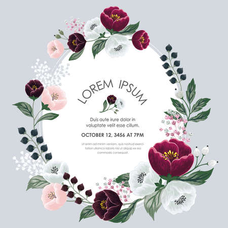 Vector illustration of a beatiful floral frame in summer for Wedding, anniversary, birthday and party. Design for banner, poster, card, invitation and scrapbookのイラスト素材