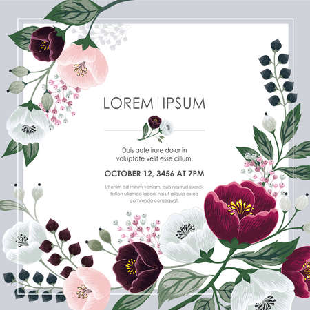 Vector illustration of a beatiful floral frame in summer for Wedding, anniversary, birthday and party. Design for banner, poster, card, invitation and scrapbookのイラスト素材