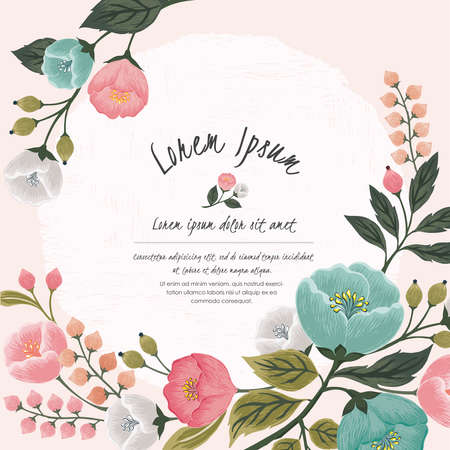 Vector illustration of a beatiful floral frame in spring for Wedding, anniversary, birthday and party. Design for banner, poster, card, invitation and scrapbookのイラスト素材