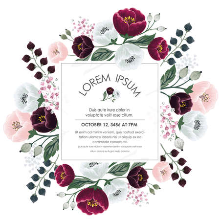 Vector illustration of a beatiful floral frame in summer for Wedding, anniversary, birthday and party. Design for banner, poster, card, invitation and scrapbookのイラスト素材