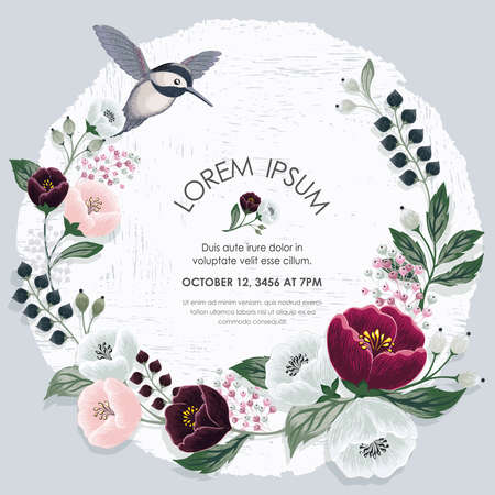 Vector illustration of a beatiful floral frame in summer for Wedding, anniversary, birthday and party. Design for banner, poster, card, invitation and scrapbookのイラスト素材