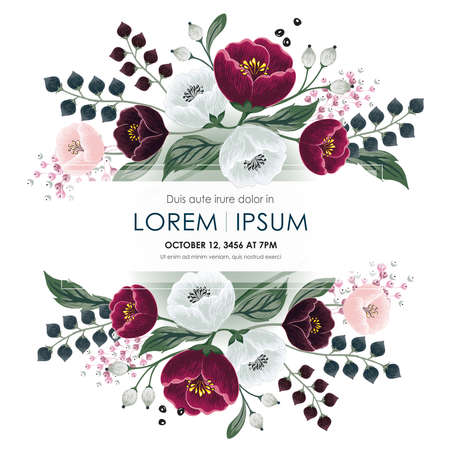 Vector illustration of a beatiful floral frame in summer for Wedding, anniversary, birthday and party. Design for banner, poster, card, invitation and scrapbookのイラスト素材