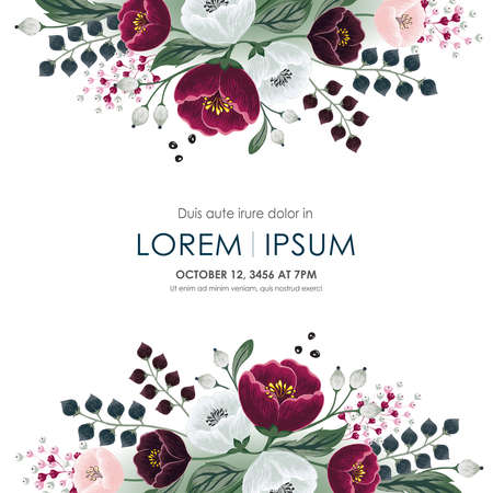 Vector illustration of a beatiful floral frame in summer for Wedding, anniversary, birthday and party. Design for banner, poster, card, invitation and scrapbookのイラスト素材