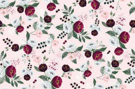 Vector illustration of a seamless floral pattern in spring for Wedding, anniversary, birthday and party. Design for banner, poster, card, invitation and scrapbookのイラスト素材