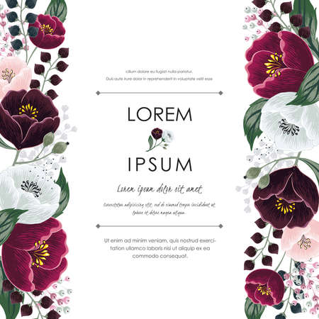 Vector illustration of a beatiful floral frame in summer for Wedding, anniversary, birthday and party. Design for banner, poster, card, invitation and scrapbookのイラスト素材