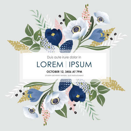 Vector illustration of a beatiful floral frame in winter for Wedding, anniversary, birthday and party. Design for banner, poster, card, invitation and scrapbookのイラスト素材