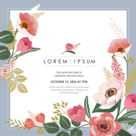 Vector illustration of a beatiful floral frame in winter for Wedding, anniversary, birthday and party. Design for banner, poster, card, invitation and scrapbookのイラスト素材