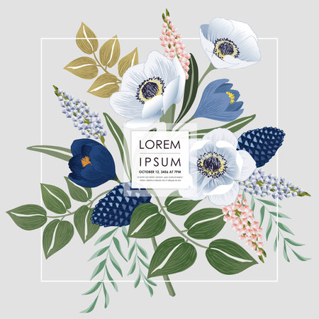Vector illustration of a beatiful floral frame in winter for Wedding, anniversary, birthday and party. Design for banner, poster, card, invitation and scrapbookのイラスト素材