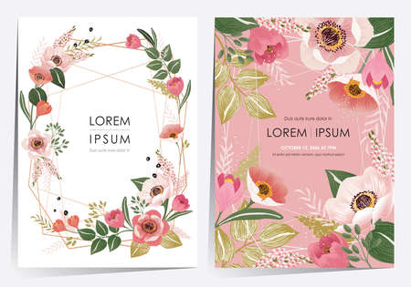 Vector illustration of a beatiful floral frame set for Wedding, anniversary, birthday and party. Design for banner, poster, card, invitation and scrapbookのイラスト素材