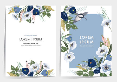 Vector illustration of beatiful floral frame set for Wedding, anniversary, birthday and party. Design for banner, poster, card, invitation and scrapbookのイラスト素材
