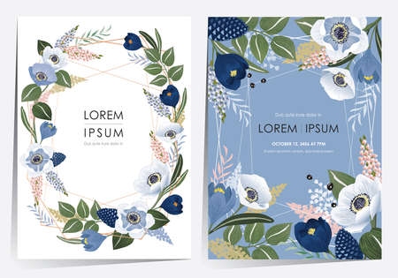 Vector illustration of beatiful floral frame set for Wedding, anniversary, birthday and party. Design for banner, poster, card, invitation and scrapbookのイラスト素材