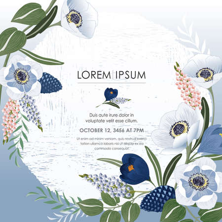 Vector illustration of a beatiful floral frame in winter for Wedding, anniversary, birthday and party. Design for banner, poster, card, invitation and scrapbookのイラスト素材