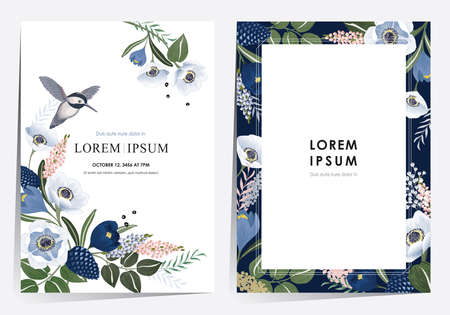 Vector illustration of beatiful floral frame set for Wedding, anniversary, birthday and party. Design for banner, poster, card, invitation and scrapbookのイラスト素材