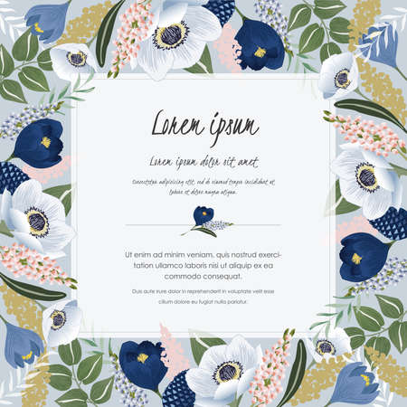 Vector illustration of a beatiful floral frame in winter for Wedding, anniversary, birthday and party. Design for banner, poster, card, invitation and scrapbookのイラスト素材