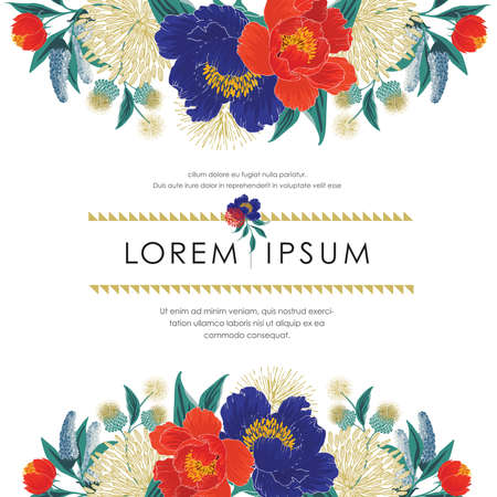 Vector illustration of a beatiful floral frame for Wedding, anniversary, birthday and party. Design for invitation card, picture frame, poster, scrapbookのイラスト素材