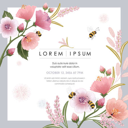 Vector illustration of a beatiful floral frame for Wedding, anniversary, birthday and party. Design for invitation card, picture frame, poster, scrapbookのイラスト素材