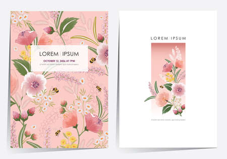 Vector illustration of a beatiful floral frame set for Wedding, anniversary, birthday and party. Design for invitation card, picture frame, poster, scrapbookのイラスト素材