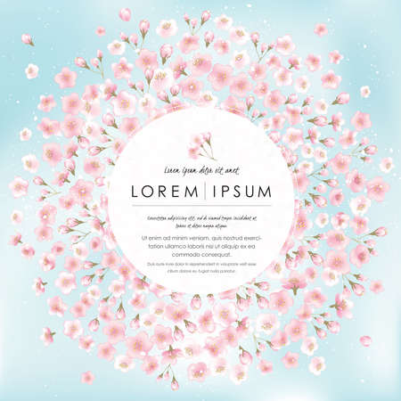 Vector illustration of spring landscape with cherry trees in full bloom. Design for social media, party invitation, Print, Frame Clip Art and Business Advertisement and Promotionのイラスト素材