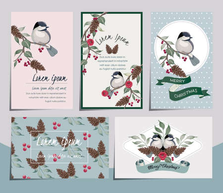 Vector illustration set of hand drawn cards for A Happy New Year, Merry Christmas, Wedding, anniversary, birthday and party. Design for banner, poster, card, invitation, brochure and scrapbookのイラスト素材