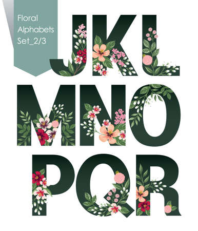 Vector illustration of floral alphabets collection. A set of beautiful flowers and alphabets for wedding, invitations and birthday cards.のイラスト素材