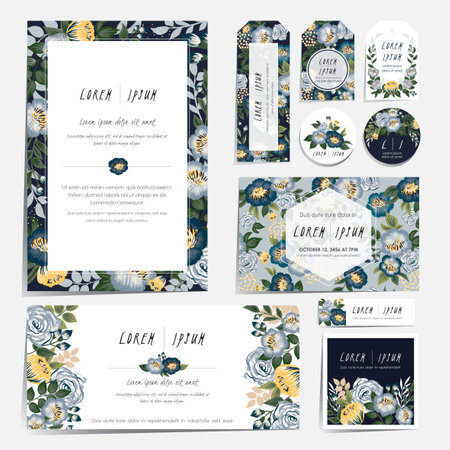 Vector illustration set of floral cards in spring for wedding, anniversary, birthday parties. Design for icons, web design, print project for banner, poster, invitation, brochure and scrapbook.のイラスト素材