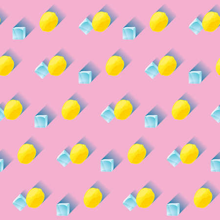 Vector illustration. Seamless pattern image of lemons with ice cubes. A simple object that represents summer passion.のイラスト素材