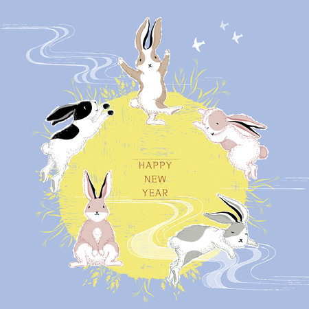 Vector illustration of the Year of the Rabbit. Happy New Year! Design for invitation card, poster, brochure, web design and print projectのイラスト素材