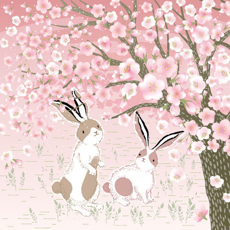 Vector illustration of the Year of the Rabbit. Happy New Year! Design for invitation card, poster, brochure, web design and print projectのイラスト素材