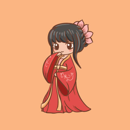 Hand drawn cartoon Chinese classical girl illustration designのイラスト素材