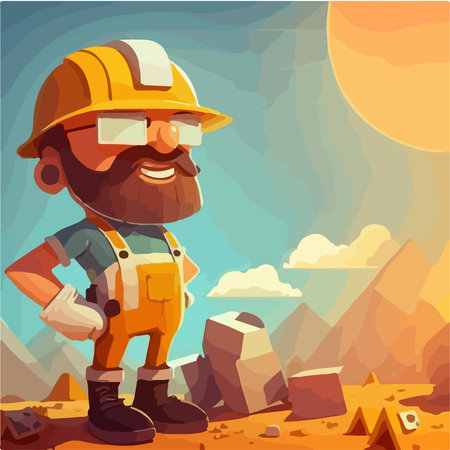 Cartoon miner in the mine. Vector illustration for your design.の素材