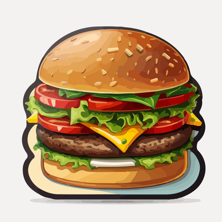 Hamburger icon in cartoon style. Fast food vector illustration.の素材
