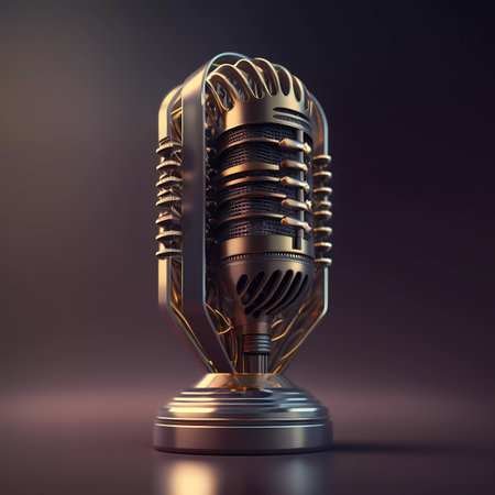 Retro microphone on a dark background. 3d render illustration.の素材